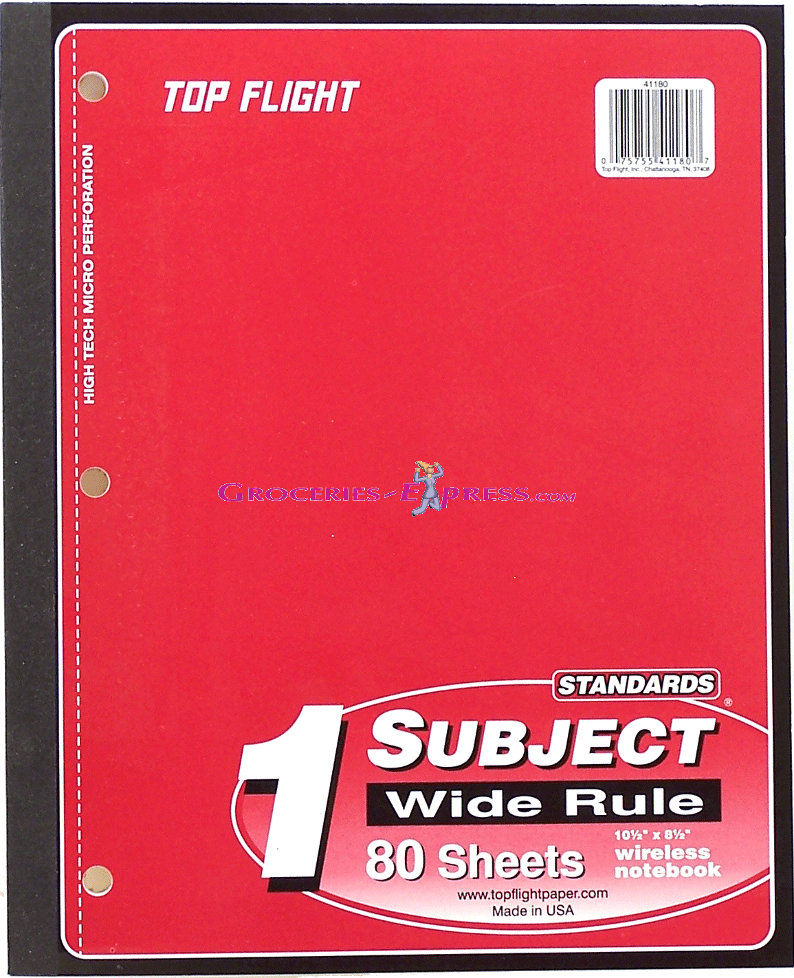 Top Flight  wide rule 80 sheet wireless notebook, 10 1/2in x 8 1/2in Full-Size Picture